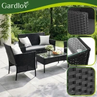 Gardlov 26908 Záhradný nábytok - pohovka, 2 kreslá, sklenený stôl, čierny ratan