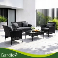 Gardlov 26908 Záhradný nábytok - pohovka, 2 kreslá, sklenený stôl, čierny ratan
