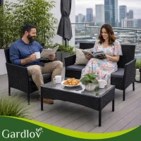 Gardlov 26908 Záhradný nábytok - pohovka, 2 kreslá, sklenený stôl, čierny ratan