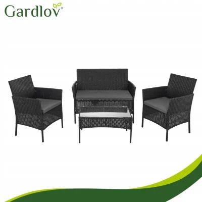 Gardlov 26908 Záhradný nábytok - pohovka, 2 kreslá, sklenený stôl, čierny ratan
