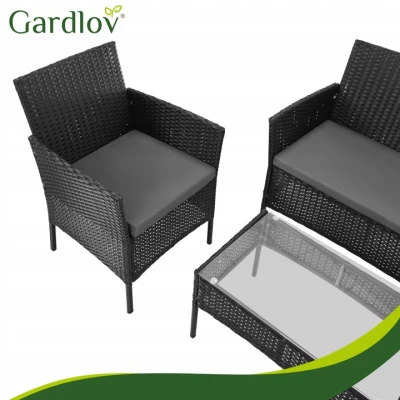 Gardlov 26908 Záhradný nábytok - pohovka, 2 kreslá, sklenený stôl, čierny ratan