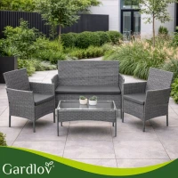 Gardlov 26907 Záhradný nábytok - pohovka, 2 kreslá, sklenený stôl, sivý ratan
