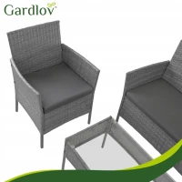 Gardlov 26907 Záhradný nábytok - pohovka, 2 kreslá, sklenený stôl, sivý ratan