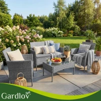 Gardlov 26907 Záhradný nábytok - pohovka, 2 kreslá, sklenený stôl, sivý ratan
