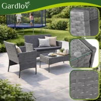 Gardlov 26907 Záhradný nábytok - pohovka, 2 kreslá, sklenený stôl, sivý ratan