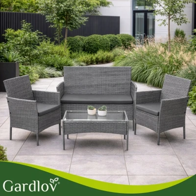 Gardlov 26907 Záhradný nábytok - pohovka, 2 kreslá, sklenený stôl, sivý ratan