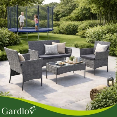 Gardlov 26907 Záhradný nábytok - pohovka, 2 kreslá, sklenený stôl, sivý ratan