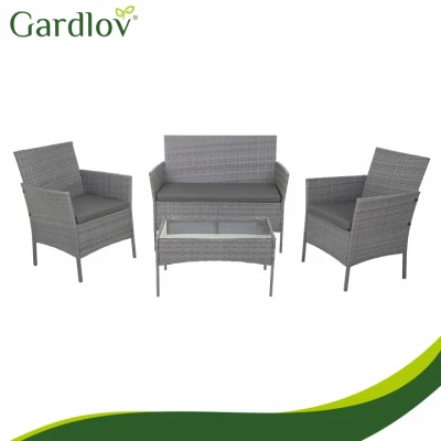 Gardlov 26907 Záhradný nábytok - pohovka, 2 kreslá, sklenený stôl, sivý ratan