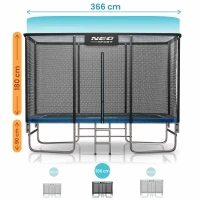 Neo-Sport NS-08X Záhradná trampolína obdĺžniková 366 x 244 cm, s vonkajšou sieťou a rebríkom