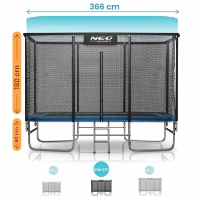 Neo-Sport NS-08X Záhradná trampolína obdĺžniková 366 x 244 cm, s vonkajšou sieťou a rebríkom