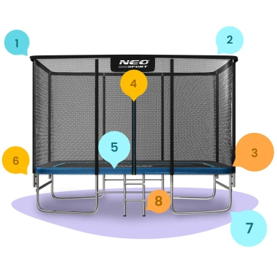 Neo-Sport NS-08X Záhradná trampolína obdĺžniková 366 x 244 cm, s vonkajšou sieťou a rebríkom