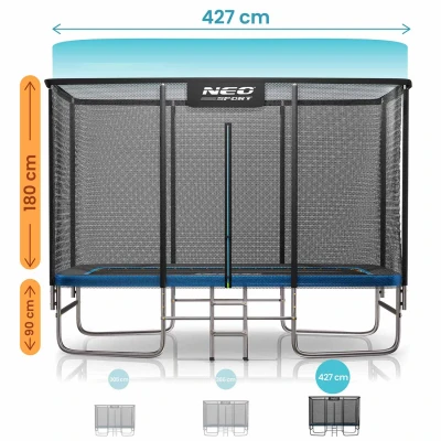 Neo-Sport NS-10X Záhradná trampolína obdĺžniková 427 x 305 cm, s vonkajšou sieťou a rebríkom