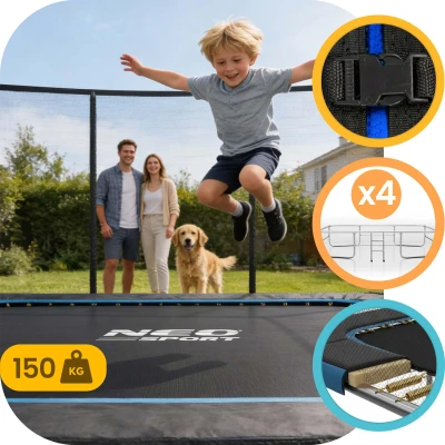 Neo-Sport NS-10X Záhradná trampolína obdĺžniková 427 x 305 cm, s vonkajšou sieťou a rebríkom