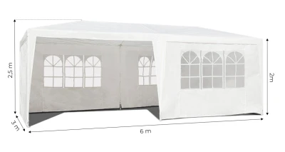 MultiGarden PAW Záhradný párty stan 3 x 6 m, 6 bočných stien, biely