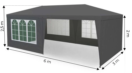 MultiGarden PAW Zahradní párty stan 3 x 6 m, 6 bočních stěn, šedý