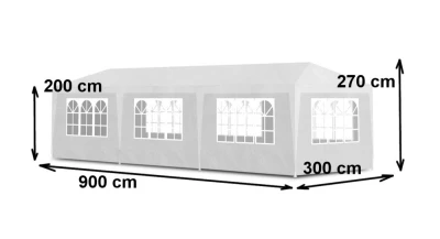 MultiGarden PAW Záhradný párty stan 3 x 9 m, 8 bočných stien, biely