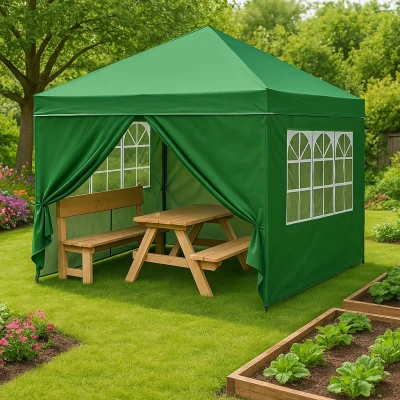 MultiGarden PAW-3X3-A-4W Záhradný skládací stan 3 x 3 m, 4 bočné steny, zelený