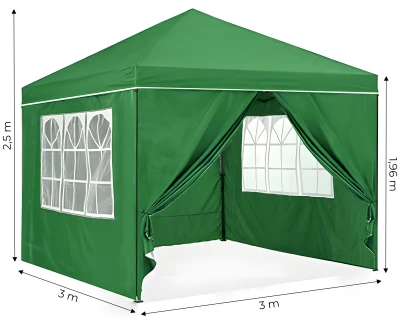 MultiGarden PAW-3X3-A-4W Záhradný skládací stan 3 x 3 m, 4 bočné steny, zelený