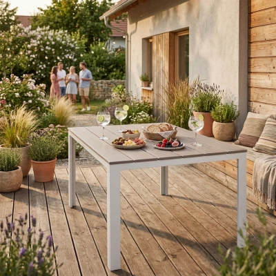 MultiGarden SAK-156-3-5 Záhradný stôl 156 x 78 cm, polywood, béžovo-biely