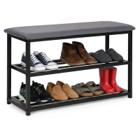 ModernHome TH-SCS-4 Botník s čalúnenou lavicou 80 cm, 2 police, čierny
