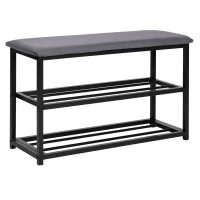 ModernHome TH-SCS-4 Botník s čalúnenou lavicou 80 cm, 2 police, čierny