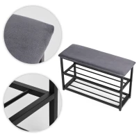 ModernHome TH-SCS-4 Botník s čalúnenou lavicou 80 cm, 2 police, čierny
