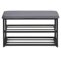 ModernHome TH-SCS-4 Botník s čalúnenou lavicou 80 cm, 2 police, čierny