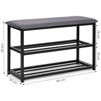 ModernHome TH-SCS-4 Botník s čalúnenou lavicou 80 cm, 2 police, čierny