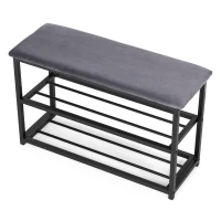 ModernHome TH-SCS-4 Botník s čalúnenou lavicou 80 cm, 2 police, čierny