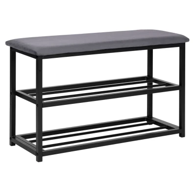 ModernHome TH-SCS-4 Botník s čalúnenou lavicou 80 cm, 2 police, čierny