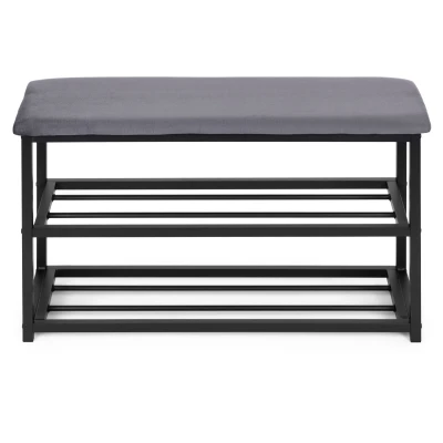 ModernHome TH-SCS-4 Botník s čalúnenou lavicou 80 cm, 2 police, čierny