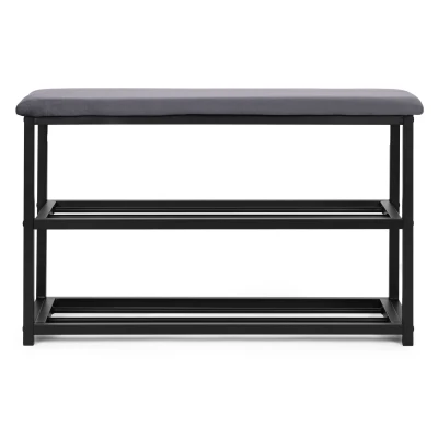 ModernHome TH-SCS-4 Botník s čalúnenou lavicou 80 cm, 2 police, čierny