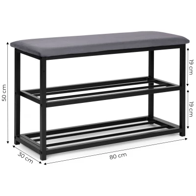 ModernHome TH-SCS-4 Botník s čalúnenou lavicou 80 cm, 2 police, čierny