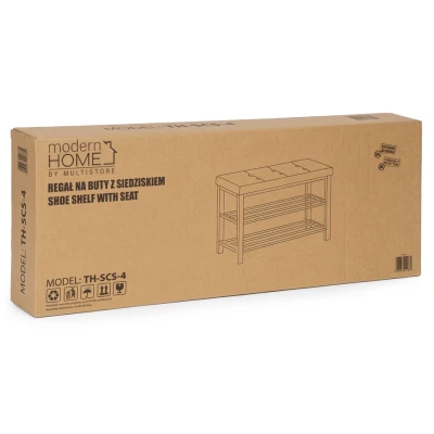 ModernHome TH-SCS-4 Botník s čalúnenou lavicou 80 cm, 2 police, čierny