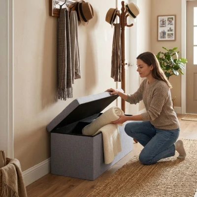ModernHome TH-PO-6-4 Čalúnený taburet s úložným priestorom 111 x 38 cm, svetlošedý