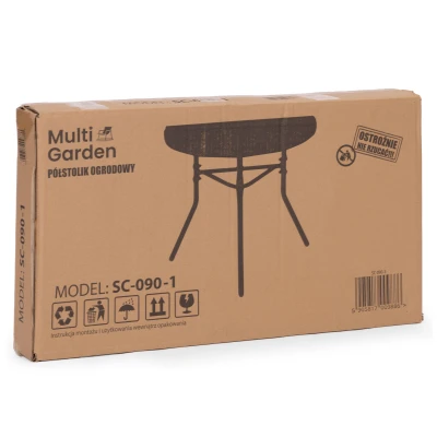 MultiGarden SC-090 Polkruhový sklenený záhradný stolík, 70 x 64 x 40 cm, čierny