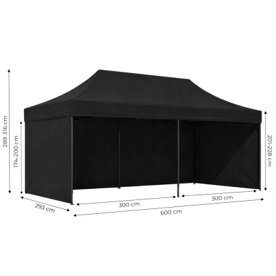 MultiGarden PAW-FGC Zahradní samorozkládací párty stan 3 x 6 m, černý 