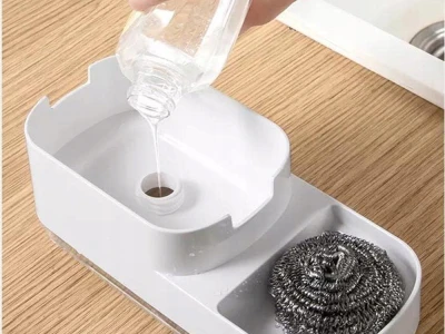 Verk 24599 Dávkovač mýdla s držákem na houbičku 400ml, černý