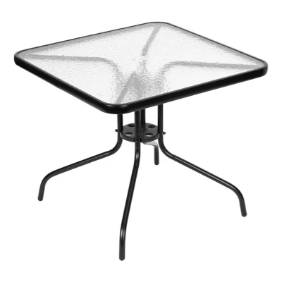 MultiGarden SC-073A Zahradní skleněný stolek 80 x 80 cm, s otvorem pro slunečník, černý