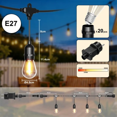 Bauerkraft H-673 Zahradní světelná girlanda 20 LED, 20 m, 9 W