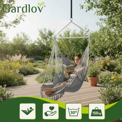 Gardlov 27387 Brazílsky závesný hojdací kreslo s vankúšmi 220 x 100 cm, sivé