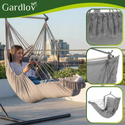 Gardlov 27387 Brazílsky závesný hojdací kreslo s vankúšmi 220 x 100 cm, sivé