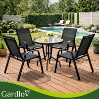 Gardlov 27566 Sada záhradných stoličiek, stohovateľné, 4 ks, čierne 