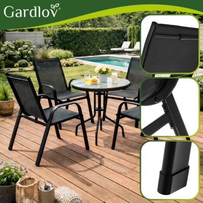 Gardlov 27566 Sada záhradných stoličiek, stohovateľné, 4 ks, čierne 