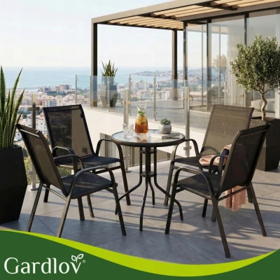 Gardlov 27566 Sada záhradných stoličiek, stohovateľné, 4 ks, čierne 