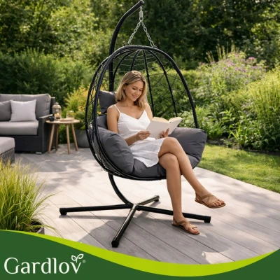 Gardlov 27652 Zavesené hojdacie kreslo s vankúšmi 185 cm, nosnosť až 150 kg, čierne