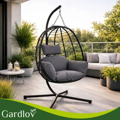 Gardlov 27652 Zavesené hojdacie kreslo s vankúšmi 185 cm, nosnosť až 150 kg, čierne