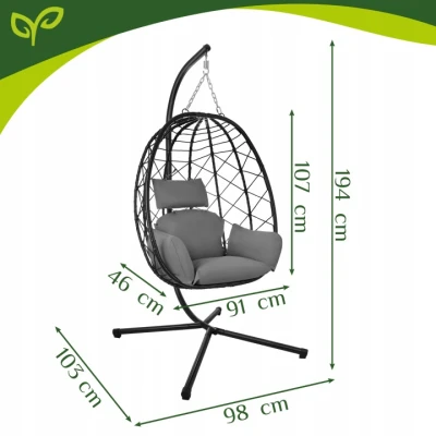 Gardlov 27652 Zavesené hojdacie kreslo s vankúšmi 185 cm, nosnosť až 150 kg, čierne