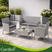 Gardlov 26910 Záhradný nábytok - pohovka, 2 kreslá, stolík so sklenenou doskou, sivý ratan