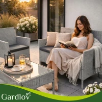 Gardlov 26910 Záhradný nábytok - pohovka, 2 kreslá, stolík so sklenenou doskou, sivý ratan
